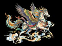 Majestic winged horse with ornate decorative patterns, flowing mane and tail, isolated on transparent background. Ready for t-shirts, stickers, clipart, sublimation and print-on-demand designs.