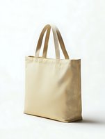 Beige canvas tote bag with handles on white background, eco-friendly reusable shopping bag for sustainable lifestyle and zero waste shopping.