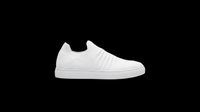 White slip-on sneaker with ribbed knit upper and flat sole, isolated on transparent background. Ready for t-shirt design, clipart, stickers, and print-on-demand products.