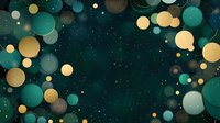 Magical emerald green and gold bokeh lights floating on starry night background, creating dreamy atmospheric effect for festive holiday designs and celebrations.