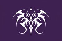 White tribal style bat wings symbol on dark purple background, gothic ornamental design element for tattoo art and decorative purposes, isolated and ready for use.