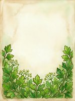 Vintage botanical frame with green parsley herbs on aged cream background, isolated design element suitable for invitations, menus, labels, and decorative printing projects.