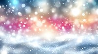 Dreamy winter background with blurred bokeh lights, falling snow and soft gradient colors from blue to pink creating magical atmospheric scene.