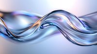 Flowing liquid metal wave with blue and silver chrome texture creates dynamic abstract background pattern with smooth glossy curves and reflective surface.