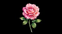 Watercolor pink rose with green leaves, isolated on transparent background, ready for stickers, t-shirt design, print on demand, and sublimation projects.
