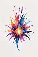 Vibrant watercolor splash explosion in rainbow colors with dynamic star burst center, perfect for celebration designs, party invitations or festive backgrounds on white isolated background.