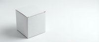 White cardboard box isolated on light background, blank packaging mockup for branding, product presentation, and design projects.