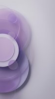 Layered purple and white circular shapes with flowing curves and translucent spheres create a modern, minimalist composition suitable for tech, wellness, and corporate design projects.