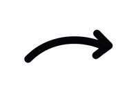 Curved black arrow pointing right on white background isolated for web design, presentations and user interface elements.
