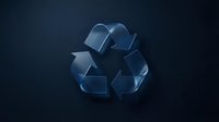 Blue metallic recycling symbol on dark background representing environmental sustainability and waste management concepts for eco-friendly business materials.