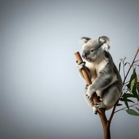 Adorable koala bear sitting on eucalyptus branch against clean white background, isolated marsupial ready for wildlife and nature design projects.