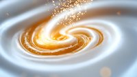 Golden swirl of cream and caramel creating mesmerizing spiral pattern with sparkling particles and warm lighting effects for luxury dessert concepts.
