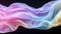 Ethereal flowing smoke waves in pastel rainbow colors against black background, featuring smooth transitions between pink, purple, blue and golden hues.