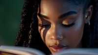 Young African American woman with curly hair focused on laptop screen in warm evening light. Professional remote work and digital technology concept.