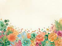 Watercolor floral border with vibrant blooms, succulents, and tropical leaves on cream background. Isolated design element for invitations, cards, and decorative projects.