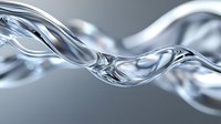 Flowing liquid metal wave with smooth curves and reflective surface creates dynamic abstract composition in silver and gray tones on neutral background.