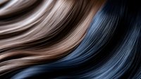 Flowing hair strands in brown and blue tones creating smooth waves with silky texture for beauty and haircare concepts.