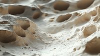 Microscopic view of bone tissue structure showing porous trabecular architecture and cavities in beige and white tones, medical science visualization.