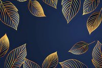 Luxurious golden leaves with detailed veining pattern on deep navy blue background create elegant botanical composition for luxury packaging and decor designs.