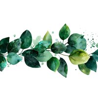 Watercolor eucalyptus leaves garland with green foliage and splatter texture on white background, perfect for wedding invitations and botanical designs.