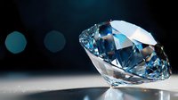 Brilliant blue diamond on dark background with dramatic lighting and reflections, showcasing luxury and precision cut facets for jewelry and gemstone designs.