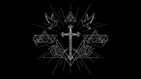 Sacred geometry cross with triangular elements and radiating lines on black background for spiritual and religious design projects.