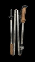 Trekking poles with cork grips and metal shafts, isolated on transparent background, ready for outdoor gear clipart, print on demand, stickers, and t-shirt design use.