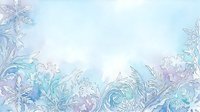 Frozen ice crystal frost patterns with ornamental swirls in cool blue and purple tones, isolated on white background for winter design projects and seasonal graphics.