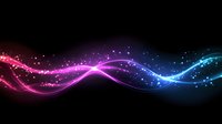 Glowing pink and blue light waves with sparkles and particles flowing on black background, creating dynamic motion effect for abstract designs.