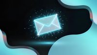 Glowing email envelope icon with light rays and sparkles on abstract fluid background for digital communication and marketing campaigns.
