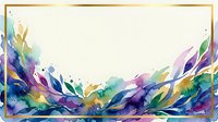 Watercolor abstract flowing waves in vibrant multicolored splashes with gold frame border, isolated on white background for design projects.