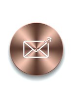 Copper metallic button with white email send icon featuring envelope and arrow symbol on brushed metal surface for web interface design.