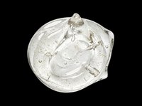 Transparent glass frog figurine with bubble texture, isolated on transparent background, ready for stickers, print on demand, T-shirt design, and clipart use.