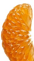 Juicy orange citrus segment isolated on white background, showing vibrant macro texture of fresh fruit pulp cells, perfect for food and health design.