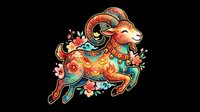 Decorative ram with ornate patterns, floral accents, and vibrant colors isolated on transparent background. Ready for t-shirt design, clipart, stickers, sublimation, and print-on-demand projects.
