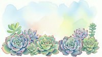 Watercolor succulent plants border with soft pastel colors on white background, botanical illustration for wedding invitations and greeting cards.