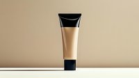 Minimalist cosmetic tube with beige foundation cream on neutral background, elegant product photography for beauty and skincare advertising.