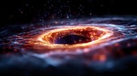 Glowing cosmic portal with orange energy waves and blue particles swirling in dark space, creating mysterious supernatural atmosphere for science fiction designs.