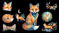 Watercolor fox illustrations with floral and nature elements isolated on transparent background, ready for t-shirt design, clipart, stickers, sublimation, and print-on-demand projects.