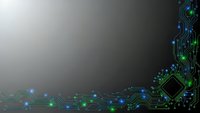 Modern circuit board pattern with glowing nodes on gradient background for technology presentations and digital design projects.
