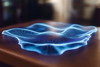 Glowing blue wave pattern creates dynamic abstract surface with flowing lines and curves against dark background, modern futuristic visualization for tech concepts.