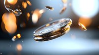 Golden coins falling in slow motion with dramatic lighting and bokeh effect, creating dynamic composition against blurred background for financial concepts.