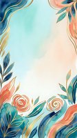 Watercolor floral frame with coral roses, teal leaves, and gold accents on cream background. Botanical border design for invitations, greeting cards, and decorative projects.