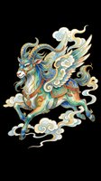 Ornate mythical goat with flowing mane, decorative horns, and elaborate saddle isolated on transparent background. Ready for t-shirts, stickers, clipart, and print-on-demand designs.