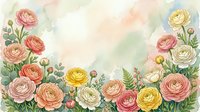Watercolor ranunculus flowers frame with soft pastel colors creating elegant border design for wedding invitations, greeting cards and romantic projects.