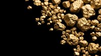 Golden nuggets scattered on dark background creating luxury wealth concept for mining industry and precious metal investment designs.
