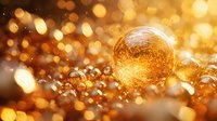 Glowing crystal ball on golden glitter surface with magical bokeh lights creating mystical fortune telling atmosphere, spiritual concept for divination.