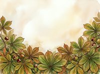 Watercolor autumn leaves border with chestnut foliage and seed pods on cream background, isolated design element for seasonal greeting cards, invitations, and fall-themed projects.