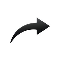 Black curved arrow pointing right isolated on white background for graphic design projects and presentations.