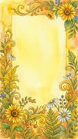 Ornate floral frame with sunflowers, daisies, and decorative scrolls on warm yellow watercolor background, isolated and ready for invitations, greeting cards, and design projects.